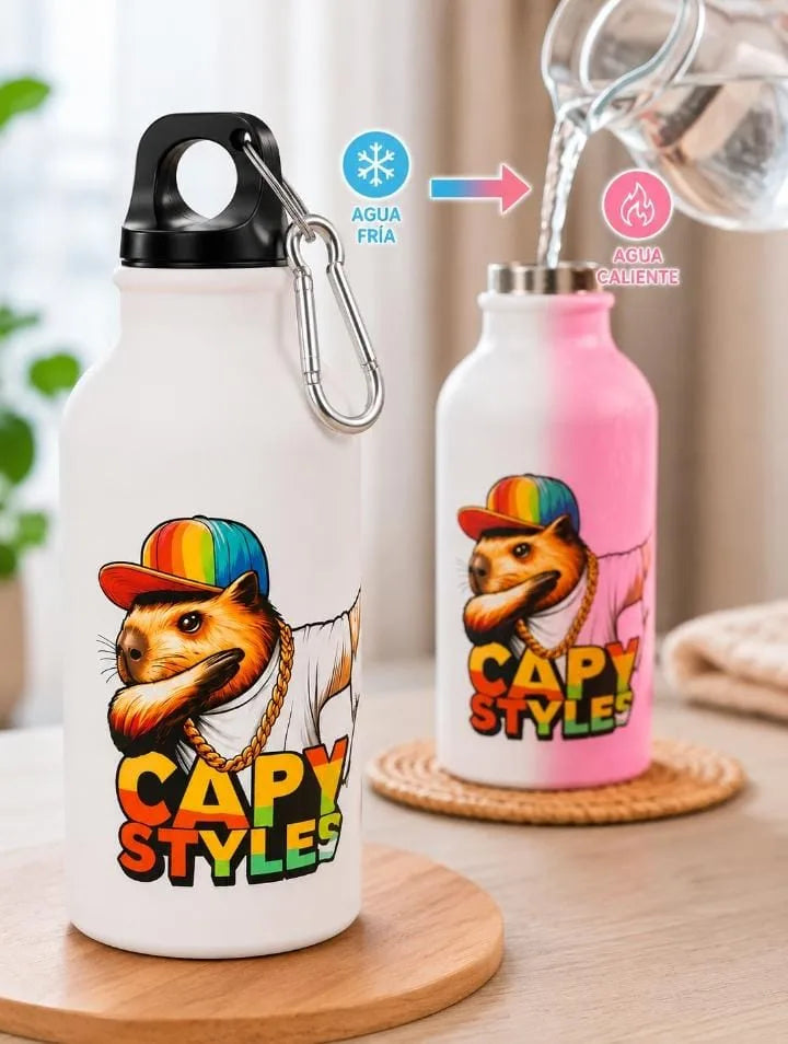 Botella Térmica Mágica de Aluminio con Cambio de Color "Capy Styles"
