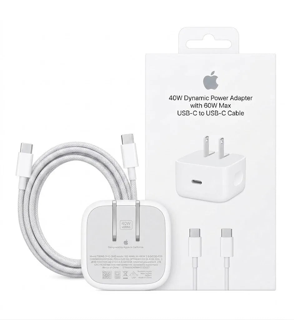 Kit Adaptador de Corriente 40W + Cable Trenzado USB-C a USB-C (60W Max)